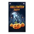 Halloween Party Banner Hintergrund mit gruseligem Kürbis Schloss Design für Wanddekoration. - D005 Großer Schlosskürbis