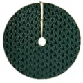 Dunkelgrüner Christbaumrock aus Samt mit goldenem Tannenbaum-Muster und Kante. - 90cm / Grün