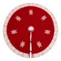 Rote gestrickte Christbaumdecke mit weissen Schneeflocken und festlichen Schleifen Deko. - 120cm / Gestrickter Stil 06