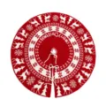 Gestrickter Weihnachtsbaumrock in Rot und Weiß mit festlichen Rentier- und Schneeflockenmotiven. - 120cm / Gestrickter Stil 08