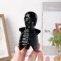 Black Obsidian Skull Skeleton Figurine Crystal Carving Halloween Desktop Ornament 9cm - Obsidian Skeleton Ornament