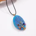 Natürlicher Blauer Achat Lebensbaum Anhänger Handgefertigter Drahtgewickelter Chakra Halskette - Blauer Achat Lebensbaum Anhänger (Mit Lederband) / Blau