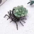 Natural crystal gravel spider ornament, creative metal Halloween desktop decoration. - Aventurine Jade / Black