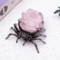 Natural rose quartz crystal gravel spider ornament desktop decoration Halloween decor prop - Rose Quartz / Black