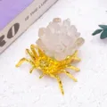 Natural crystal cluster spider figurine desk decoration, perfect for Halloween props and display. - Clear Quartz / Gold