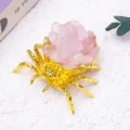 Gold spider crystal gravel ornament, natural rose quartz stone DIY Halloween decor desktop. - Rose Quartz / Gold