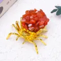 Golden crystal spider ornament with red agate gravel, perfect for desktop decor or Halloween prop. - Red Agate / Gold