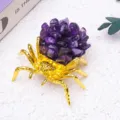 Natural crystal gemstone spider figurine with purple amethyst chips for Halloween home desk decor - Amethyst / Gold