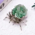 Natural crystal stone spider figurine, green gemstone desktop ornament for Halloween decor. - Aventurine Jade / Silver