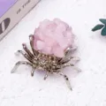 Natural crystal gravel spider ornament rose quartz desktop decoration Halloween DIY prop - Rose Quartz / Silver
