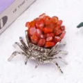 Natural crystal gravel spider ornament metal base red gemstone desktop Halloween decor. - Red Agate / Silver