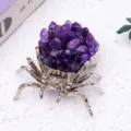 Natural Amethyst Crystal Spider Ornament Halloween Gemstone Figurine Desktop Decor Gift - Amethyst / Silver