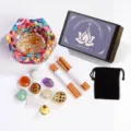 Set de soporte de incienso de loto de cristal natural con piedras curativas y caja de regalo. - Juego de Cuenco de Loto de Concha de Arcoíris / 1 Set