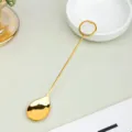 Gold long handle spoon with white crystal heart, elegant dessert mixing spoon alloy tableware. - White Crystal / Approx 1.5cm Heart