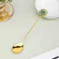 Gold metal stirring spoon with green heart crystal decor, elegant dessert and coffee tool. - Aventurine Jade / Approx 1.5cm Heart