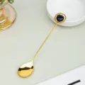Cuchara de postre dorada con bonito cristal de corazón negro, elegante cuchara para café. - Obsidiana / Aprox 1.5cm Corazón