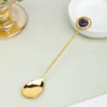 Cuchara mezcladora dorada de mango largo con un encantador corazón de cristal violeta postres. - Amatista / Aprox 1.5cm Corazón