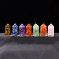Natural crystal crushed stone epoxy hexagon energy pillar set for yoga meditation decor - 7 Chakras Set of Seven Colors