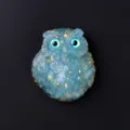 Blue crystal stone owl fridge magnet with gold flakes, resin magnetic cute animal decor. - Owl / Aquamarine