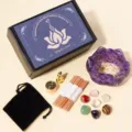 Natural amethyst lotus bowl incense holder set with crystals, incense sticks, and gift box. - Amethyst Lotus Bowl Set / 1 Set
