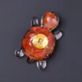 Clear resin crystal turtle figurine with red stone chips and lucky coin decor for home. - Money Turtle - Red Agate