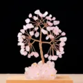 Natürlicher Rosenquarz Kristall Geldbaum Tisch Feng Shui Ornament mit Kristallbasis - Rosenquarz (Liebe) / 6 Zweige 54 Perlen