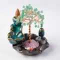 Crystal Money Tree Backflow Incense Burner Tree of Life Gemstone Feng Shui Home Decor - Green Aventurine Backflow Incense Burner / Unscented