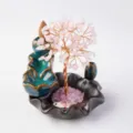 Rose Quartz Crystal Money Tree Backflow Incense Burner Lotus Ceramic Figurine Decor - Rose Quartz Backflow Incense Burner / Unscented