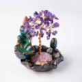 Crystal money tree backflow incense burner with amethyst stones and ceramic base for decor. - Amethyst Backflow Incense Burner / Unscented