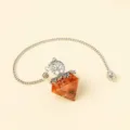 Kristall Diamant Form Lebensbaum Pendel Anhänger Harz Gestampfte Steine Halskette Rot - Roter Achat
