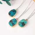 Natürlicher Kristall Ozean Stein unregelmässiger Anhänger Halskette für Damen. - Vergoldeter Stil (Mit Kette) / Blau