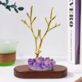 Kristalen hertshoorn sieradenhouder gouden legering ornament met amethist basis thuis - Stijl 3
