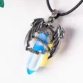 Dragon claw crystal pendant necklace blue double terminated stone jewelry item for men women - With Leather Cord / Opal