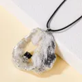 Natural crystal quartz agate geode pendant necklace with silver plated edge for women. - Slab Agode with Black Tourmaline