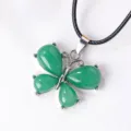 Groene kristalstenen vlinderhanger ketting met zilveren legering en zwart koord voor dames. - Met Leren Koord / Aventurijn jade
