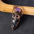 Vintage Kupfer Totenkopf Kristall Pfeilspitze Anhänger Punk Stil Halskette Schmuck. - Obsidian / Mit Band