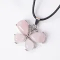 Natuurlijke rozenkwarts kristal vlinder hanger legering ketting mode sieraden accessoire - Met Leren Koord / Rozenkwarts