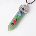 Natürlicher Edelstein Schwert Anhänger Halskette mit bunten Chakra Steinen und Silber. - Aventurin (Mit Lederkordel)