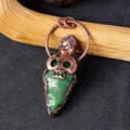 Retro kupferfarbener Totenkopf Kristall Pfeilspitze Anhänger Punk Stil Halskette Schmuck - Aventurin-Jade / Mit Band