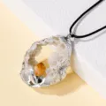 Natural crystal raw stone agate geode pendant with silver plated edge necklace for women. - Slab Agode with Citrine Teeth