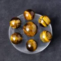 Natural Tiger Eye Crystal Ball Seven Star Array Feng Shui Healing Stone Home Decor Ornament - Tiger Eye Set (Small) / Side 1.6cm, Main 2cm, Base 7.6cm