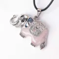 Rosa Kristall Elefant Anhänger Halskette Rosenquarz Tier Legierung Schmuck Geschenk - Mit Lederseil / Rosenquarz / Rosa