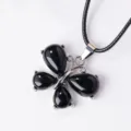 Elegante zwarte kristallen steen vlinder hanger halsketting met stijlvolle ketting. - Obsidiaan