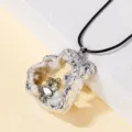 Natural crystal raw stone geode pendant with silver plated edge fashion necklace accessory. - Slab Agode with Pyrite