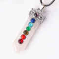 Natur Kristall Chakra Stein Schwert Anhänger Halskette mit bunten Halbedelsteinen für Yoga Meditation - Rosenquarz (Mit Lederkordel)