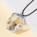 Natural gemstone geode pendant necklace with silver-plated rim and black cord for daily fashion. - Slab Agode with Kyanite