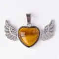 Tiger Eye Heart Angel Wings Pendant Silver Metal Necklace Jewelry Accessory Wholesale - Tiger's Eye