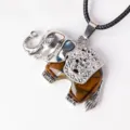 Elefanten Anhänger Halskette mit natürlichem Tigerauge Stein und Silberlegierung Kette Damen. - Braun
