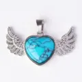 Silver heart angel wings pendant with blue turquoise stone fashion necklace accessory - Turquoise