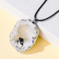 Natural crystal agate geode pendant necklace with silver plated edge and black stone. - Split Geode with Black Tourmaline